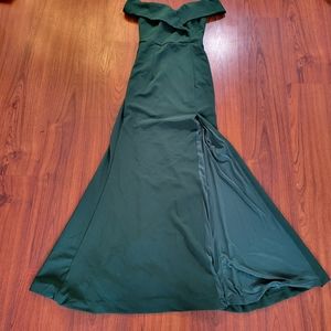 Lulu's forest green off the shoulder ball gown prom wedding dress sz XXS